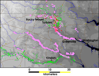 Flooded areas along the Tar and Neuse Rivers