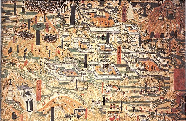 File:Mogao Cave 61, painting of Mount Wutai monasteries.jpg
