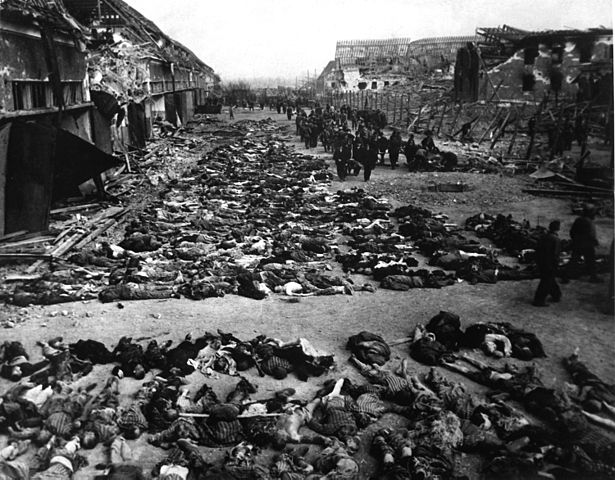 File:Rows of bodies of dead inmates fill the yard of Lager Nordhausen, a Gestapo concentration camp.jpg