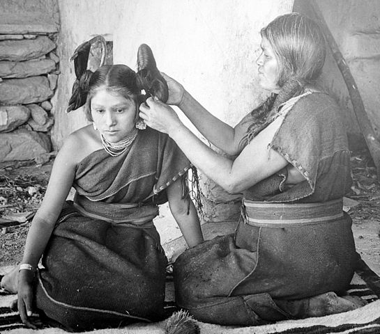 File:Hopi woman dressing hair of unmarried girl.jpg