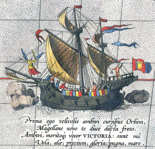 File:Detail from a map of Ortelius - Magellan's ship Victoria.png