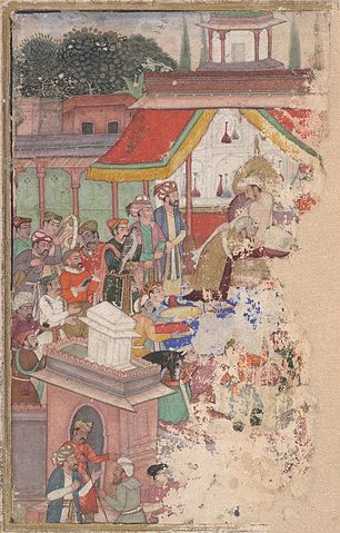 File:Jahangir investing a courtier with a robe of honour watched by Sir Thomas Roe, English ambassador to the court of Jahangir at Agra from 1615-18, and others.jpg