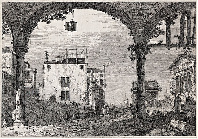 File:Giovanni Antonio Canal, il Canaletto - The portico with a lantern - from the series 'Vedute' (Views) - Google Art Project.jpg