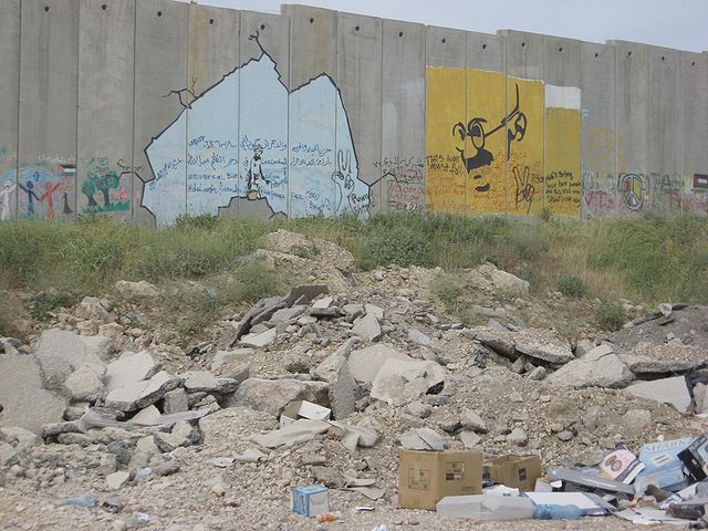 File:Banksy, gandhi graffiti on apartheid wall.jpg