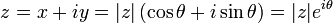 z = x + iy = |z|\left(\cos\theta + i\sin\theta\right) = |z|e^{i\theta}\,